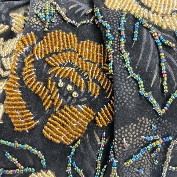 Vintage Unbranded Floral Pattern Beaded Fabric Handbag Satchel Purse Wood Handle - Picture 8 of 16